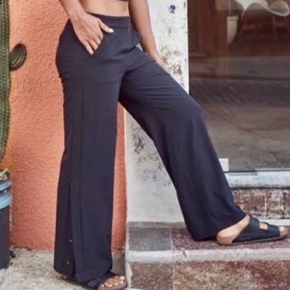 Athleta Gramercy Track Trousers Navy Blue Wide Leg Pants - Picture 2 of 4